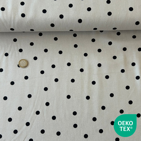 Viscose Lin naturel pois noir