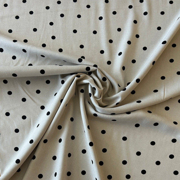Viscose Lin naturel pois noir