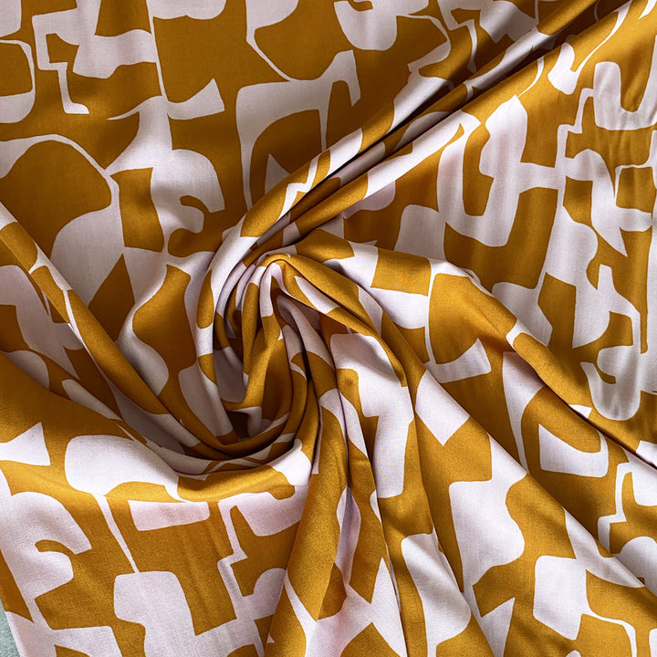 Viscose motif abstrait ocre et rose