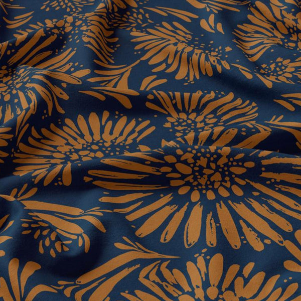 Viscose bleu encre tournesol marron