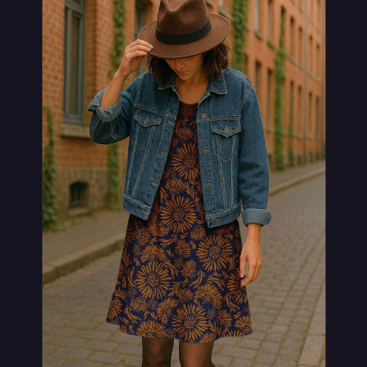 Viscose bleu encre tournesol marron