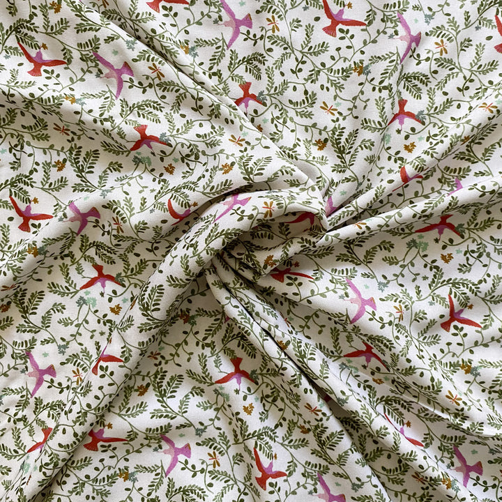 Viscose écru hirondelles et rameaux