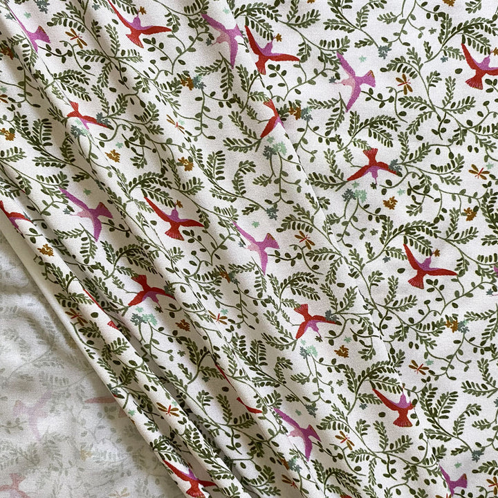 Viscose écru hirondelles et rameaux