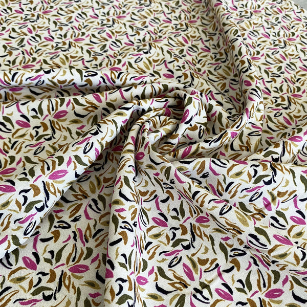Viscose Ecrue mini feuille vert et violet