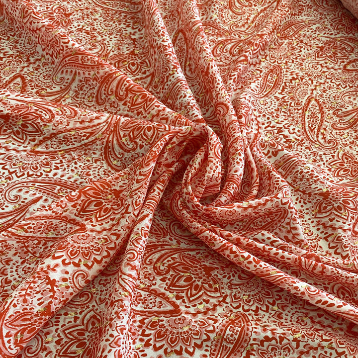 Viscose légère motif cachemire rouge et or