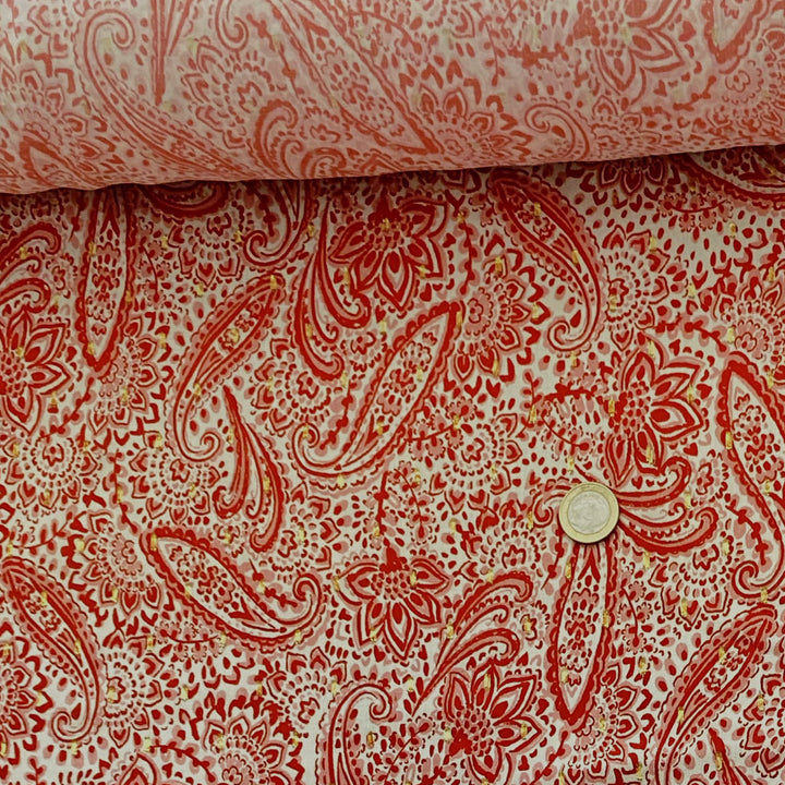 Viscose légère motif cachemire rouge et or