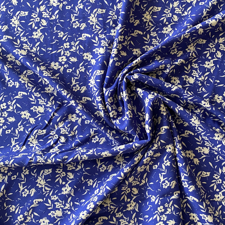 Viscose indigo fleurette écru