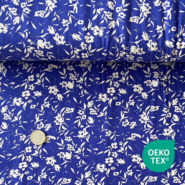 Viscose indigo fleurette écru