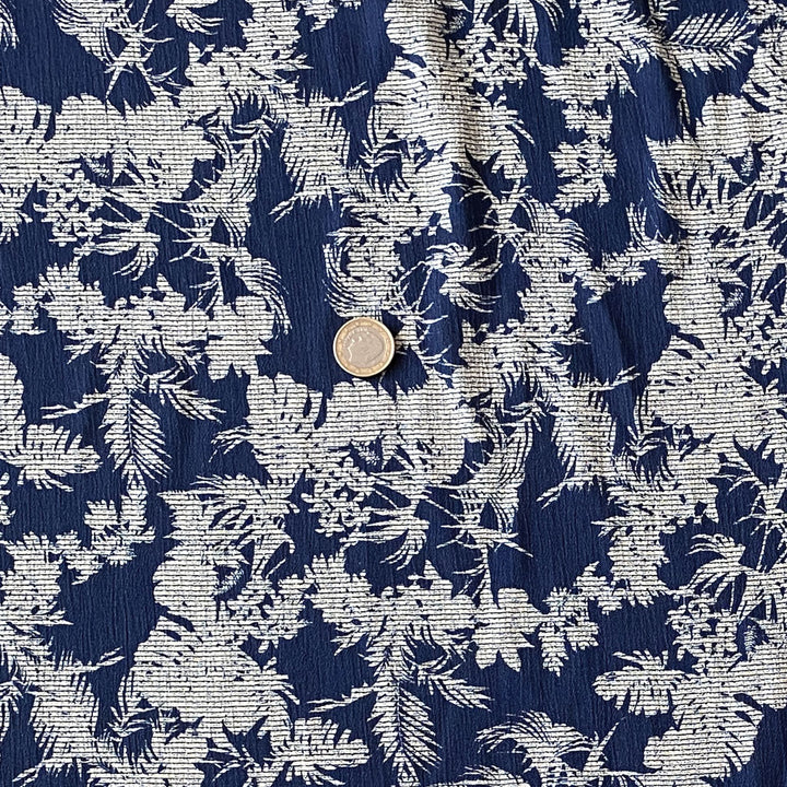 Voile de viscose bleu Palmier écru