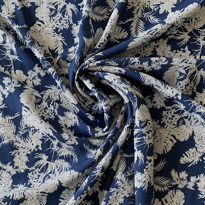 Voile de viscose bleu Palmier écru