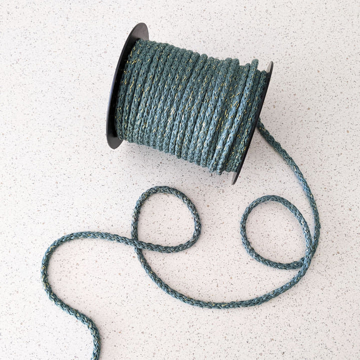 Cordon rond tressé céladon et or 5 mm