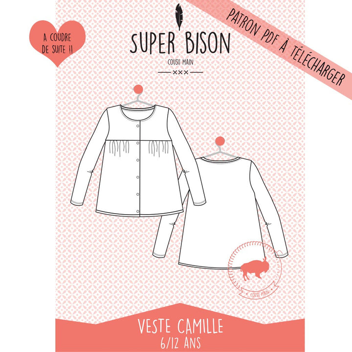 Patron PDF enfant Veste Camille 6/12 ans