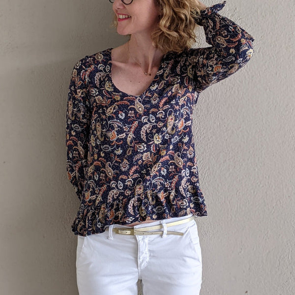 Blouse Délice motif cachemire cobalt T36