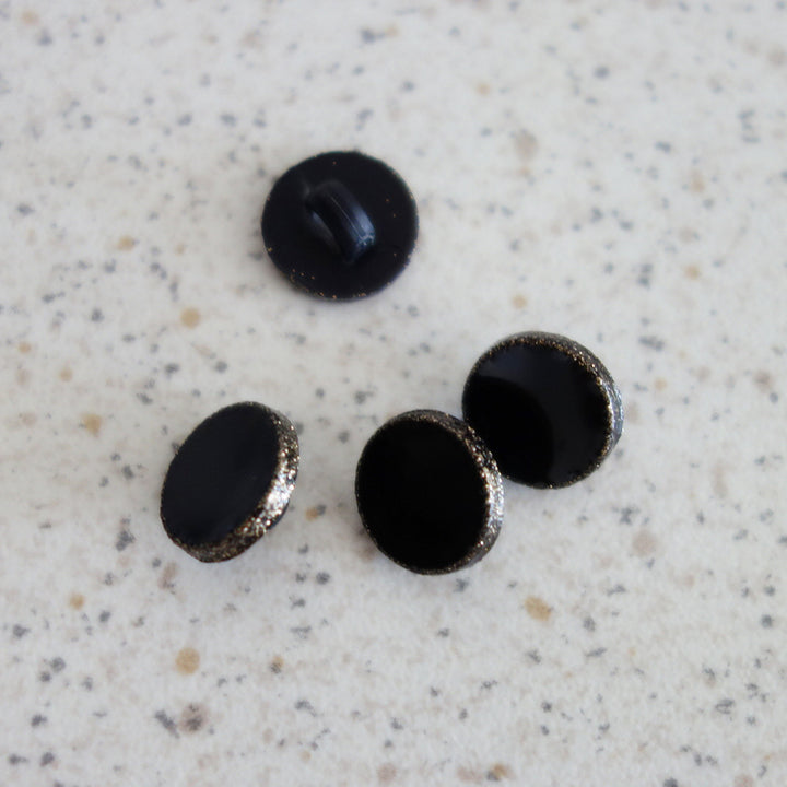 Boutons noir contour paillettes 10 mm