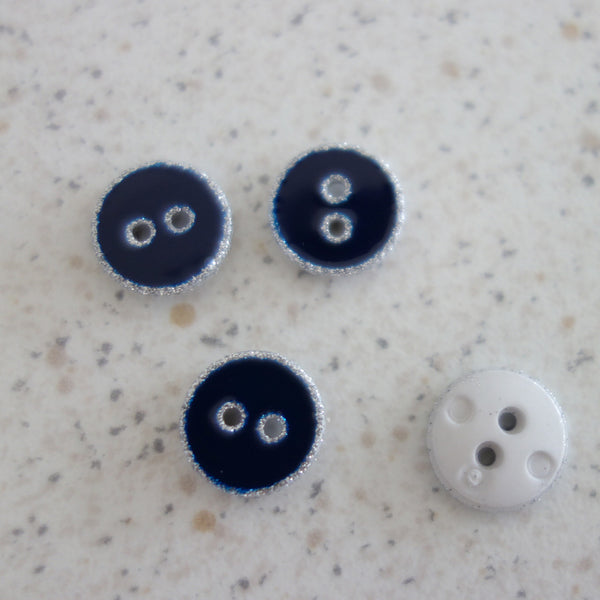 Boutons bleu marine paillettes argent 12 mm