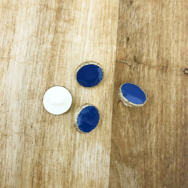 Boutons à queue bleu cyan contour paillettes or 10 mm
