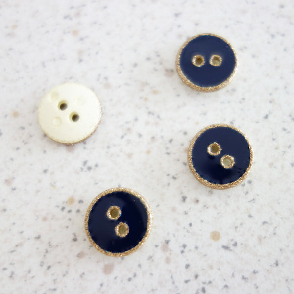 Boutons bleu marine paillettes or 12 mm