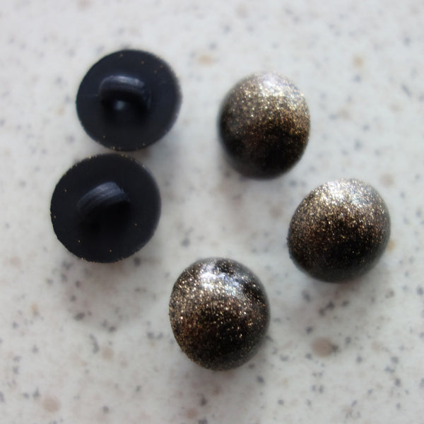 Boutons boule noir paillette or 12 mm