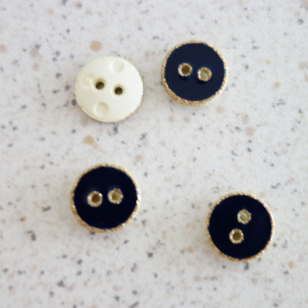 Boutons bleu marine paillettes or 10 mm