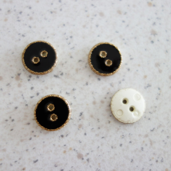 Boutons noir paillettes or 12 mm