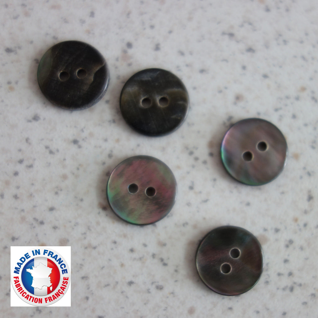 Boutons nacre marbrés marron - lot de 3