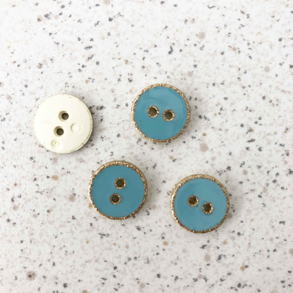 Boutons turquoise contour paillettes or 12 mm