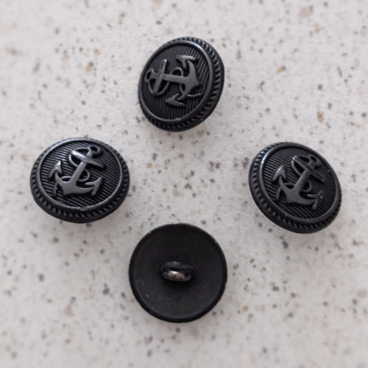 Boutons métal noir ancre marine 15 mm
