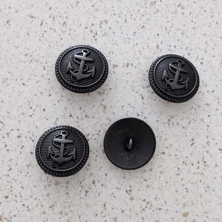 Boutons métal noir ancre marine 20 mm