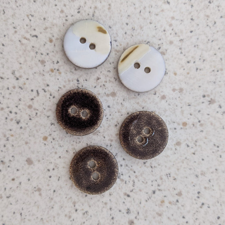 Boutons nacre paillettes bronze 15 mm