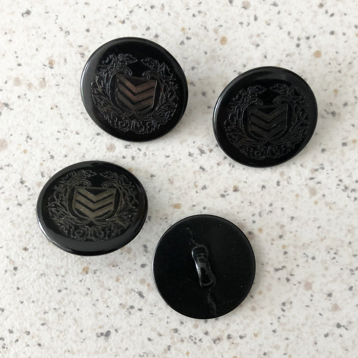 Boutons noir métal blason gravé 18 mm