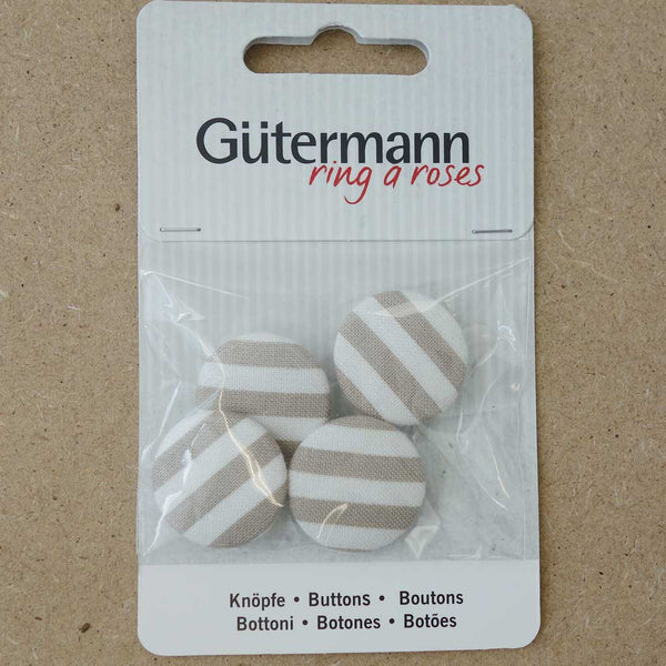 Boutons tissu Guttermann 15 mm rayé taupe