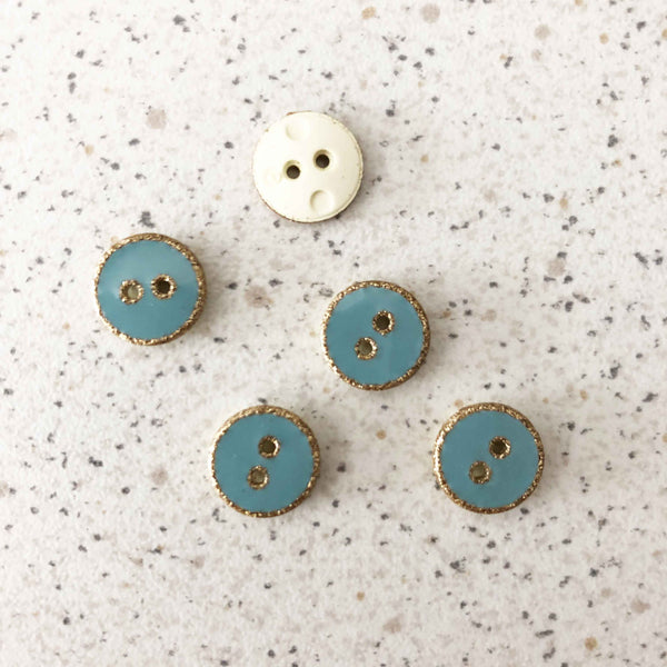 Boutons turquoise contour paillettes or 10 mm