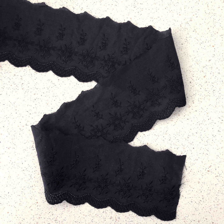 Galon broderie anglaise noir n°1 - 85 mm