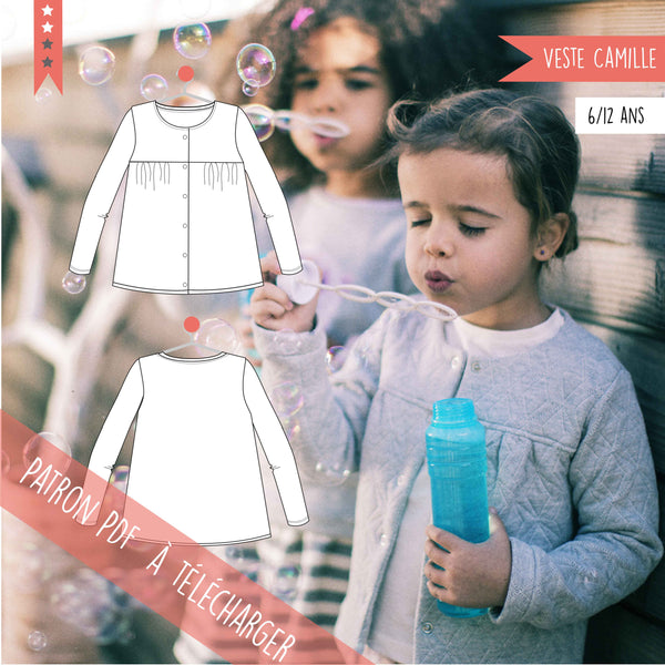 Patron PDF enfant Veste Camille 6/12 ans