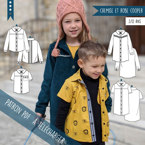 Patron Chemise, Sur-chemise et Robe Cooper 2/12 ans (PDF)