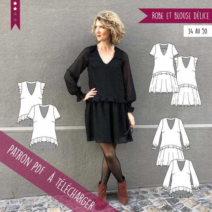 Patron Robe et blouse Délice du 34 au 50 (PDF)