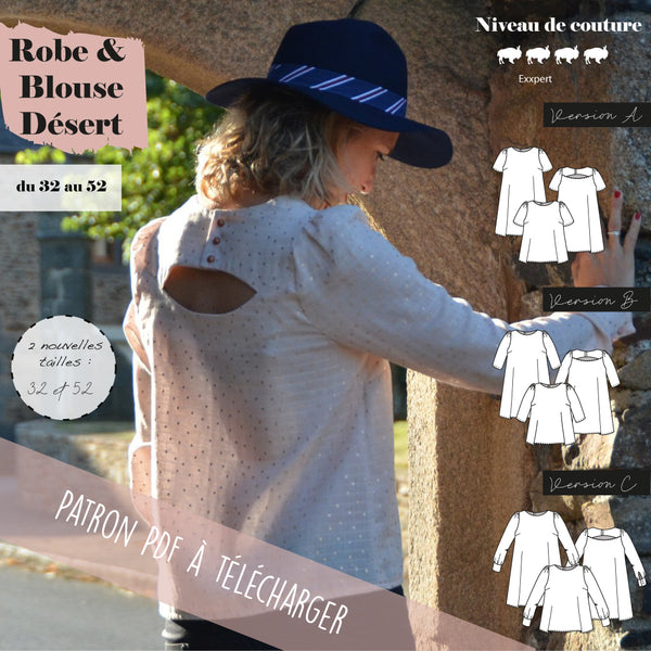 Patron Blouse et Robe Femme Désert du 32 au 52 (PDF)