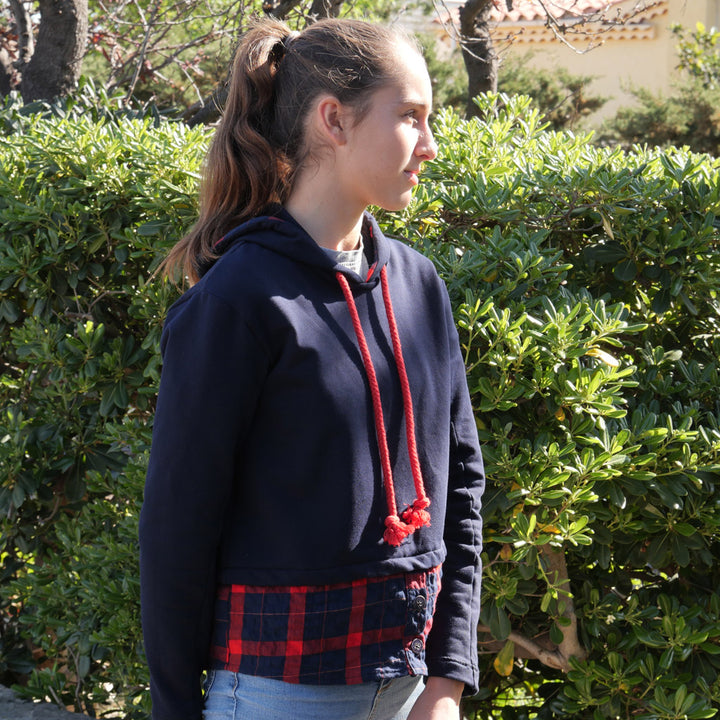 Tissu Sweat bleu marine envers gratté