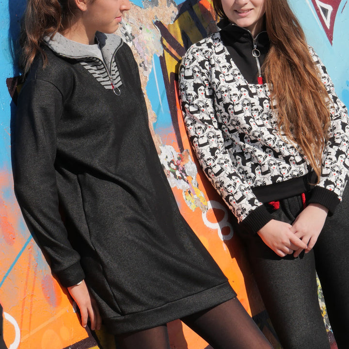 Sweat double face noir jean poils noirs