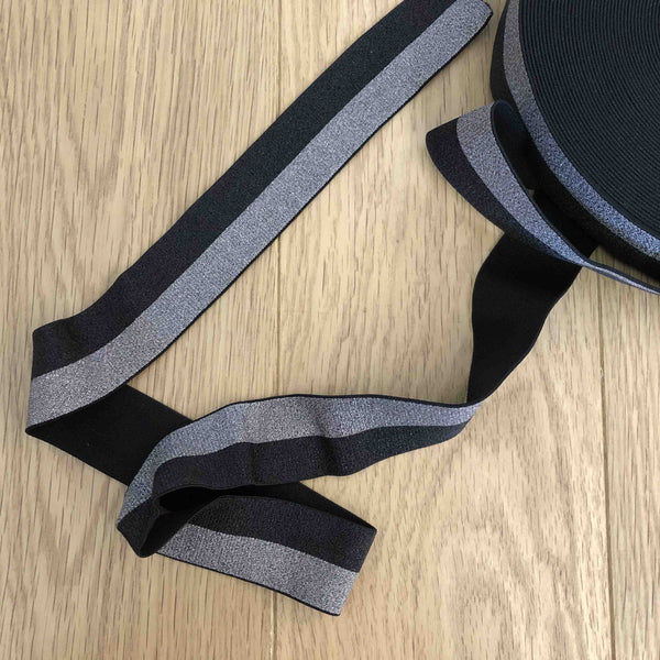 Elastique bicolore 40 mm noir et argent