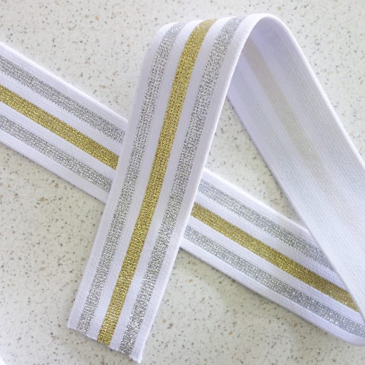 Elastique blanc rayures or et argent