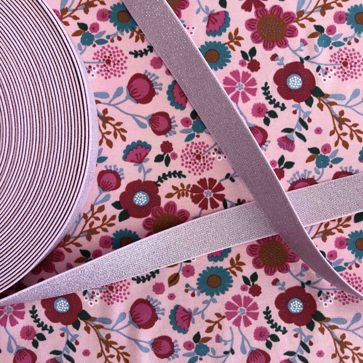 Elastique lurex rose et argent 25 mm