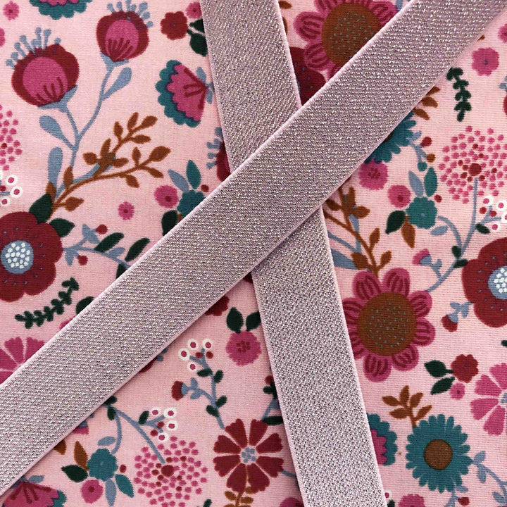 Elastique lurex rose et argent 25 mm