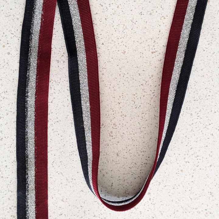 Galon lurex marine, argent, bordeaux 25 mm