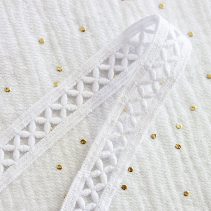 Galon guipûre croisillon blanc 21 mm