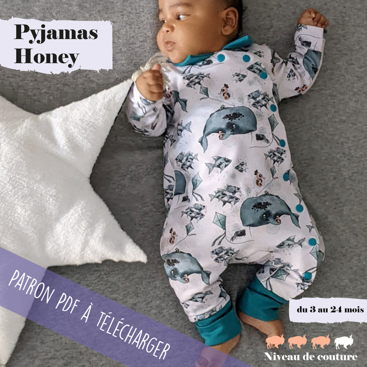 Patron bébé : Pyjama Honey du 3 au 24 mois (PDF)