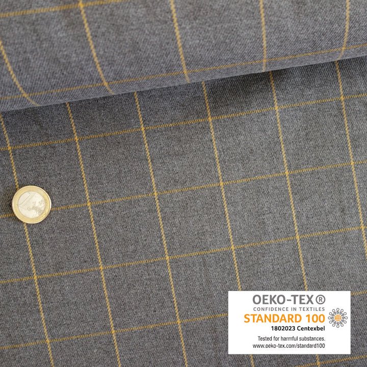 Tissu esprit flanelle carreaux fonds gris