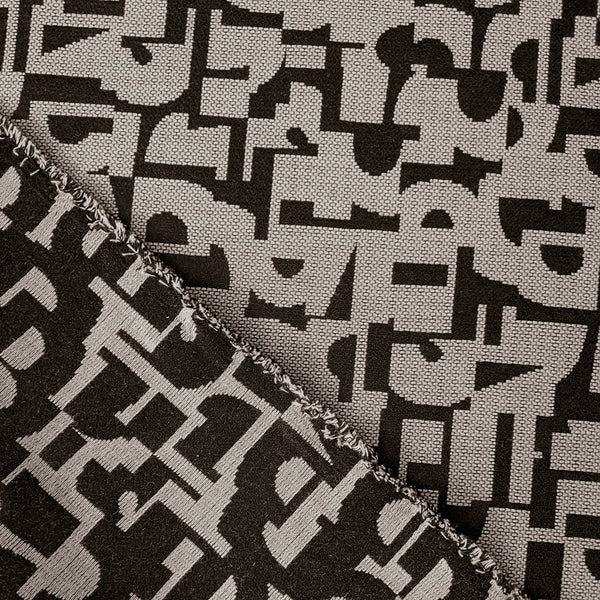 Jacquard souple faux lettrage noir et ficelle