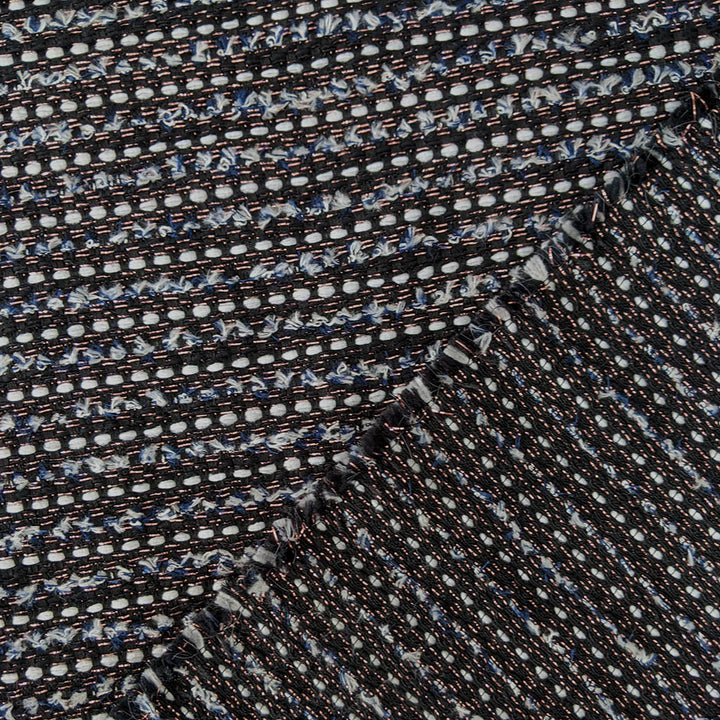 Jacquard noir fils blanc et métal rosé