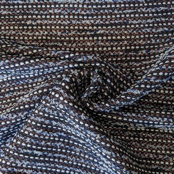 Jacquard noir fils blanc et métal rosé